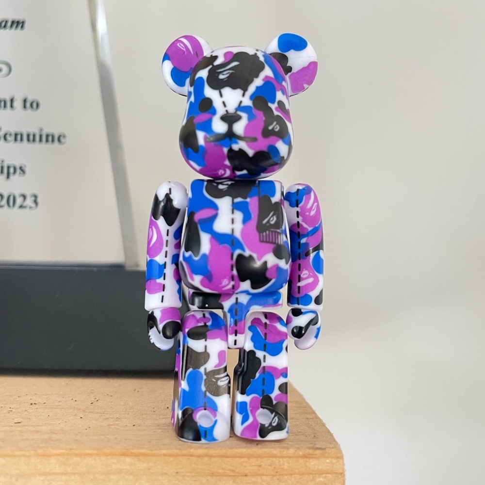 BAPE x BEARBRICK Camo Purple, Blue, Black and white 100%